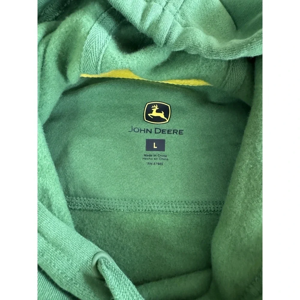 New JOHN DEERE Hoodie Size Large Big Logo Green Yellow Workwear Sweatshirt